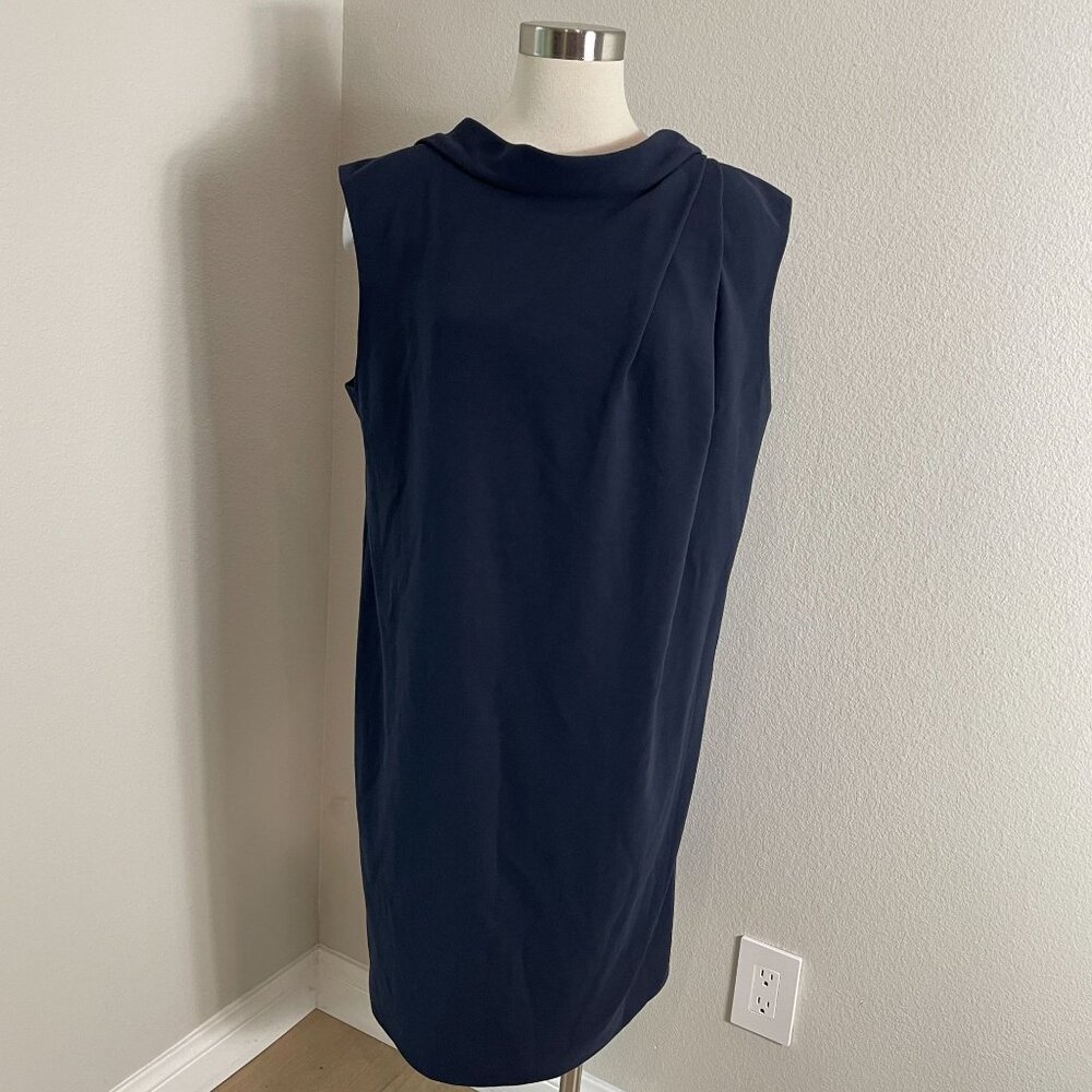 MM.Lafleur‎ Womens 16 Navy Sleeveless Draped Sheath Dress Career Office